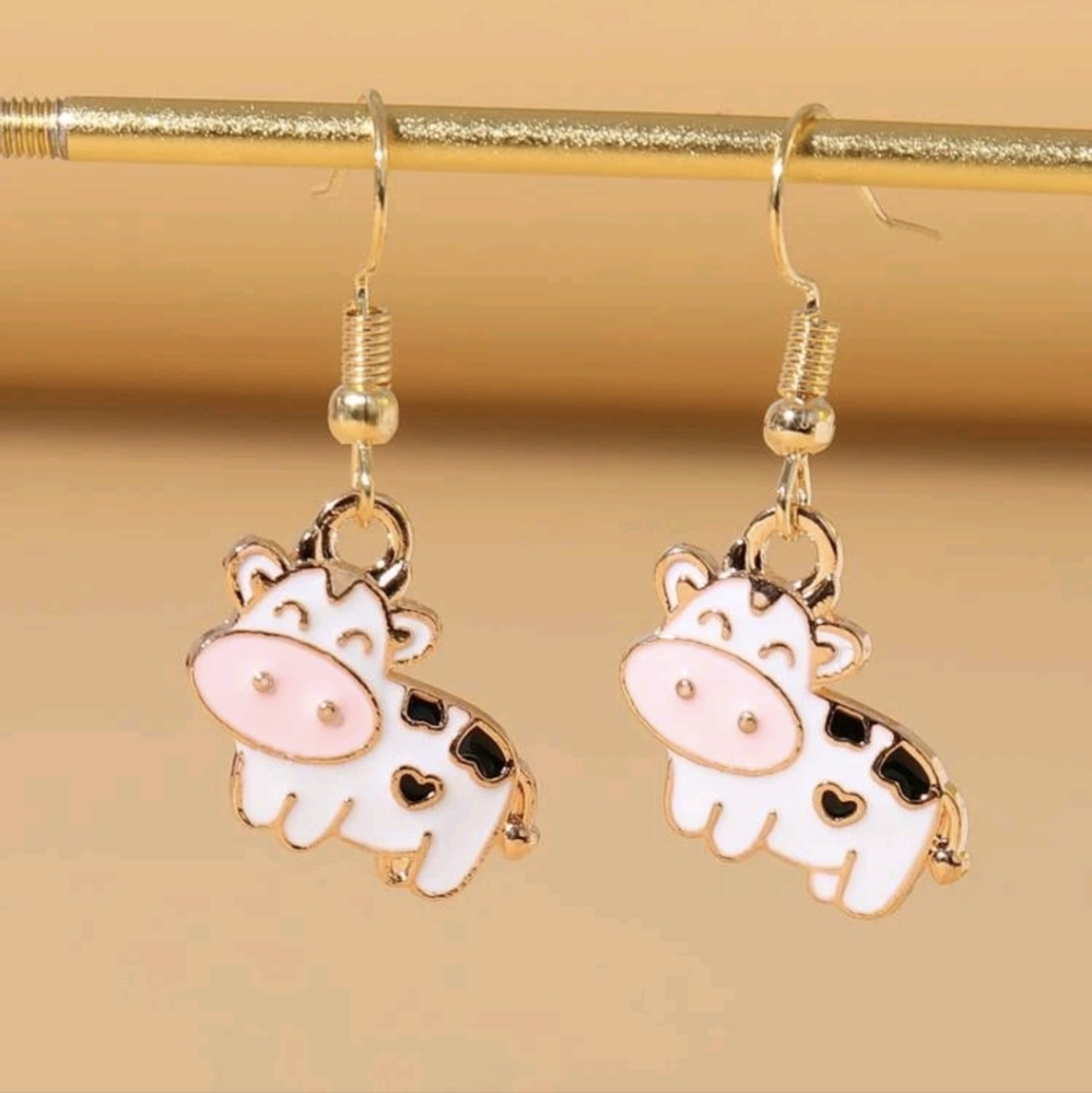 Cartoon Cow Charm Drop Earrings